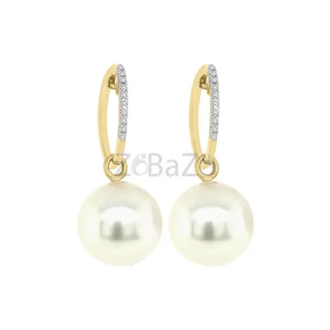 Dangling White South Sea Pearl And Diamond Earrings In 18 Yellow Gold – Emiratesdiamonds - 1