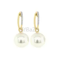 Dangling White South Sea Pearl And Diamond Earrings In 18 Yellow Gold – Emiratesdiamonds