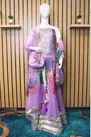 Pastel Purple Lehenga Choli Set with Potli Bag - MJ by Madiha Jahangir - 5
