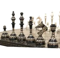 Soviet Inspired Brass Metal Luxury Chess Pieces & Board Set- 14"