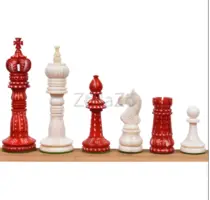 British Series Hand Carved Camel Bone Chess Set - Crimson & White – royalchessmall - 1