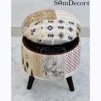 SamDecors Multipurpose Liv Round Pouffe Ottoman Three Leg Stool
