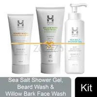 HUID Sea Salt Shower Gel 200ml, Beard Wash, 100ml & Willow Bark Face Wash 125ml, Kit