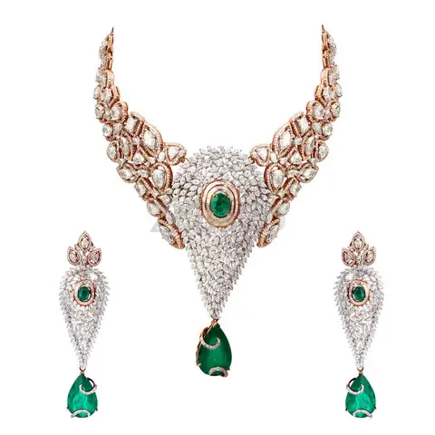 Diamond necklace with emerald - 1