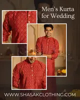 Red Long Kurta For Men Perfect for Wedding. - 1