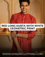 Red Long Kurta For Men Perfect for Wedding. - 3