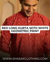 Red Long Kurta For Men Perfect for Wedding. - 4