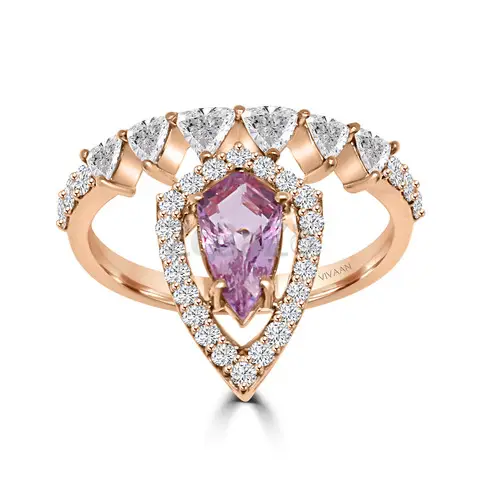 Crown Ring - Rose Gold and Shield Cut Sapphire with Trillion Diamonds — VIVAAN - 1