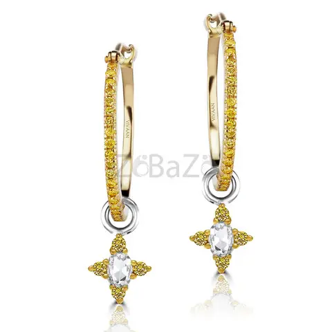 Natural Yellow Diamond and Rose Cut Sien Charms on Yellow Bali Hoops — VIVAAN - 1